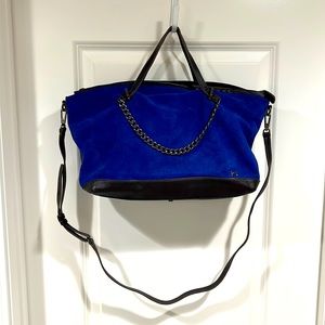 Halston Heritage Suede Chain Satchel in Cobalt Blue
